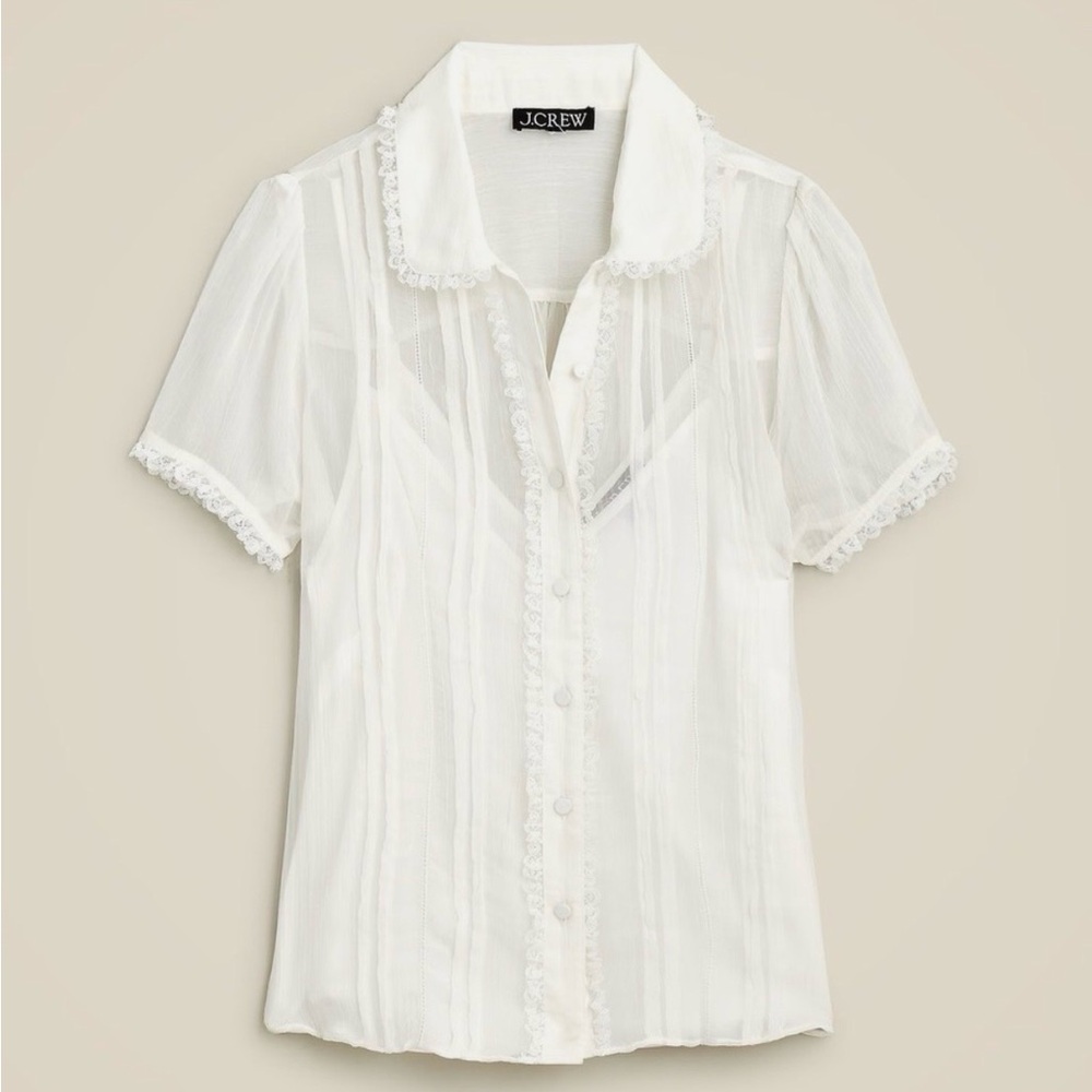 J.CREW Ivory Sheer Chiffon Lace
Trim Button Up Shirt Size 6 - NWT - Picture 3 of 15